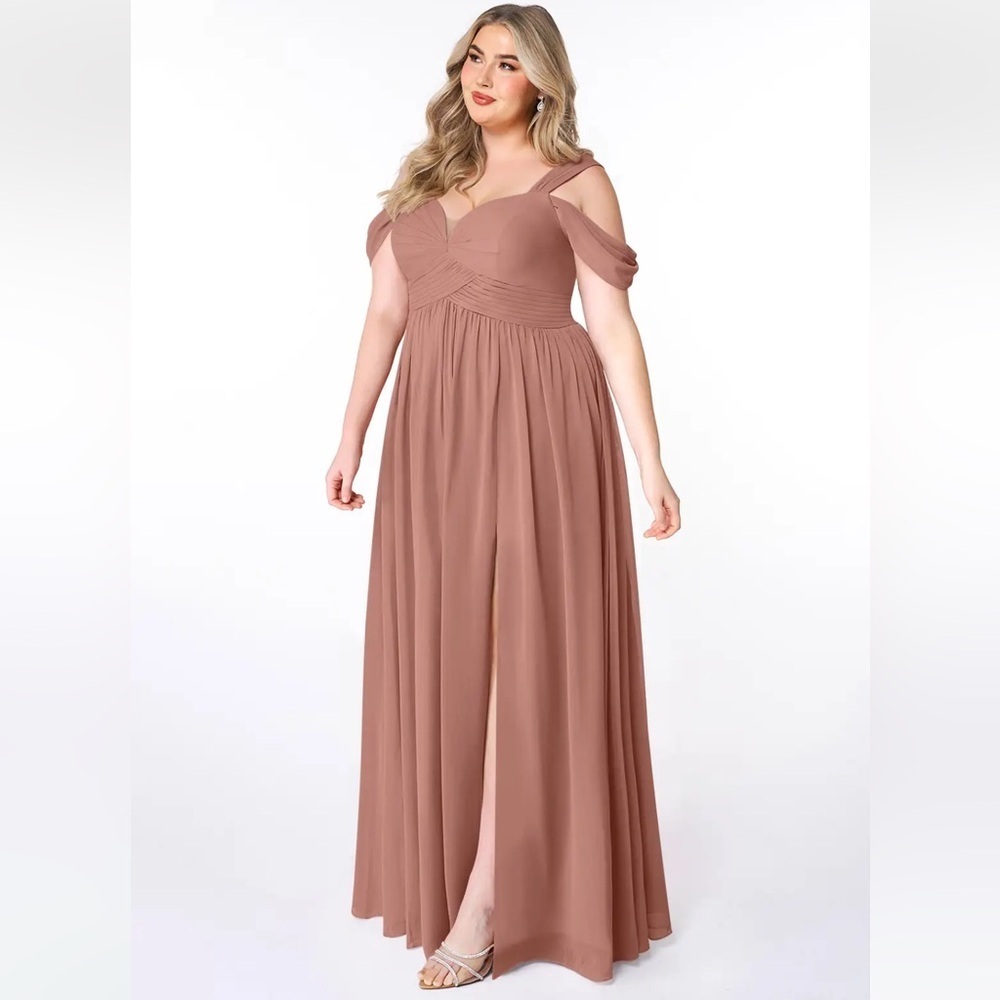 NWT Azazie Lianne Elegant Rose Pink Off-Shoulder Women's Dress Size A18 - Picture 3 of 7